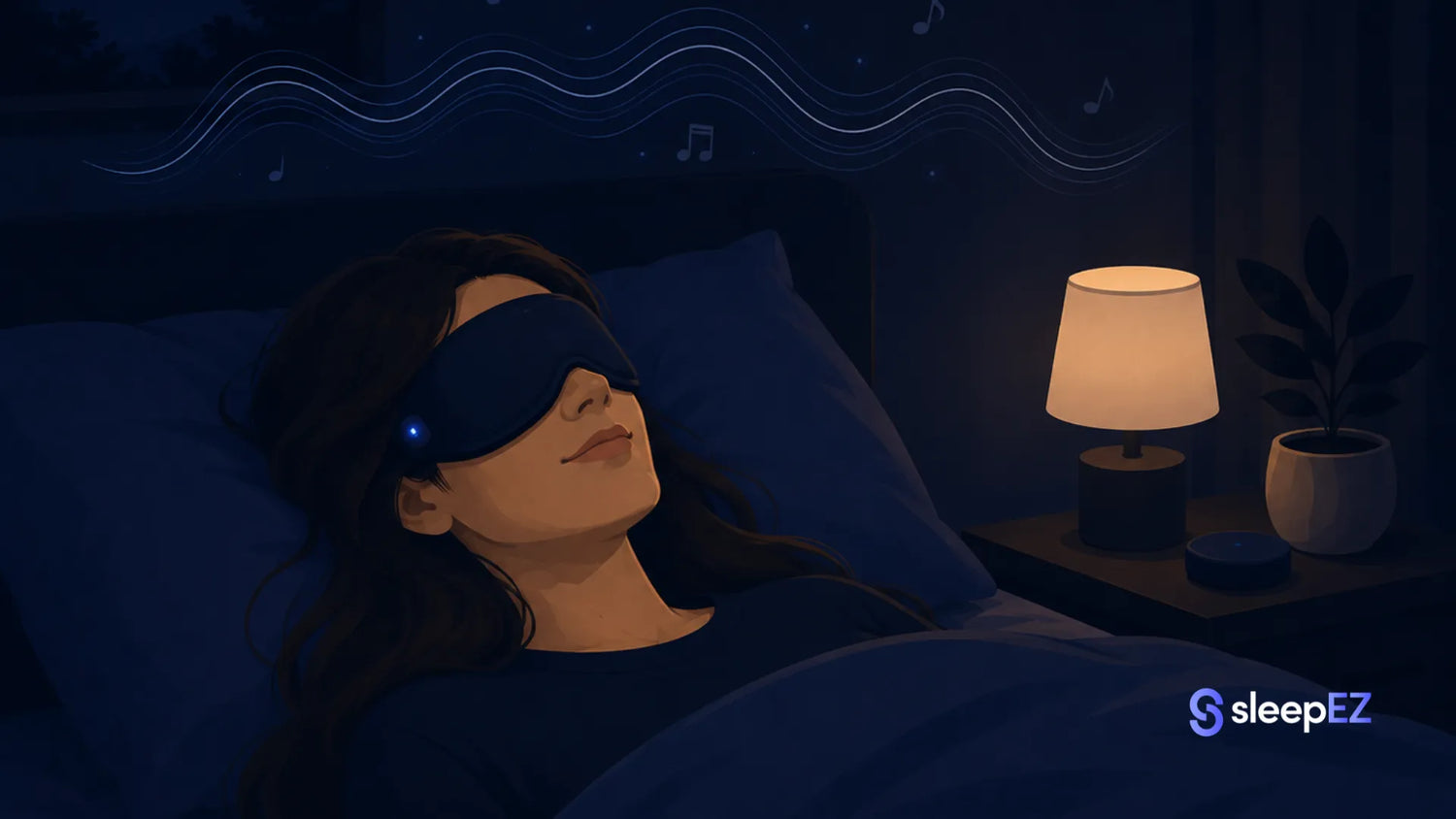 Person listening to ASMR with Bluetooth sleep mask